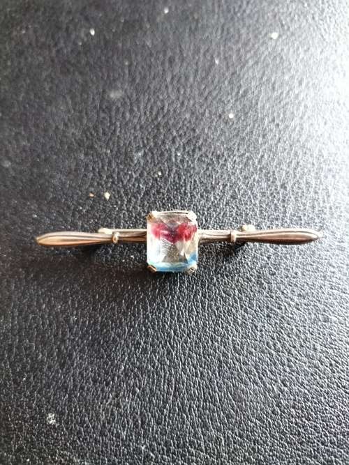 Art Deco Style Pin in Silver with Pink & Blue Stone