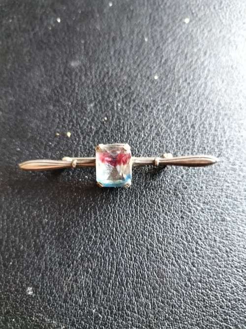 Art Deco Style Pin in Silver with Pink & Blue Stone
