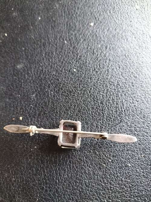 Art Deco Style Pin in Silver with Pink & Blue Stone