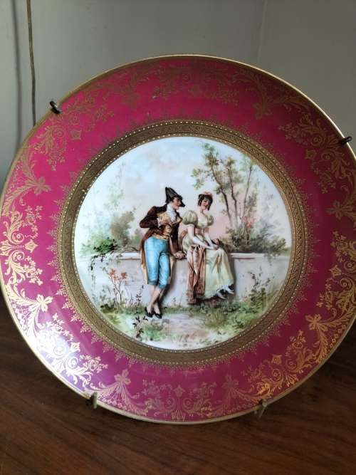 Limoges Victorian Couple in a Garden French Porcelain Plate