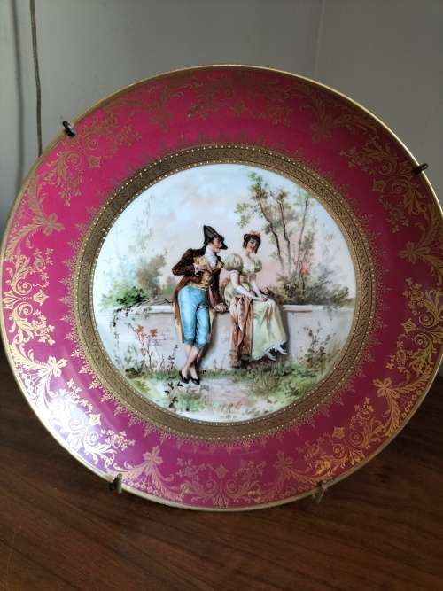 Limoges Victorian Couple in a Garden French Porcelain Plate