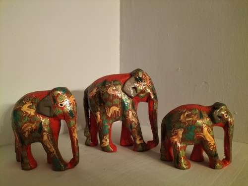 Hand Painted Paper Mache Elephants Set of Three