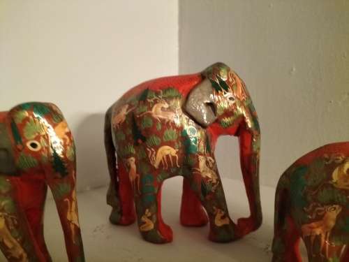 Hand Painted Paper Mache Elephants Set of Three