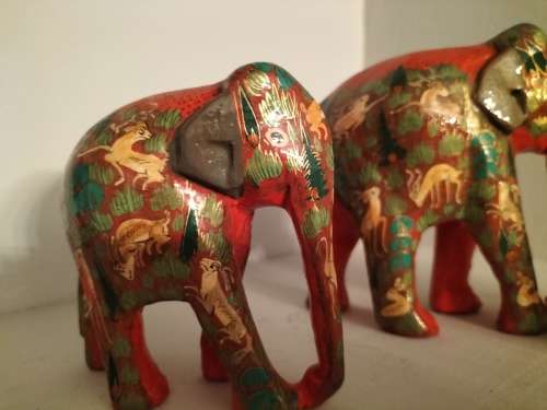 Hand Painted Paper Mache Elephants Set of Three