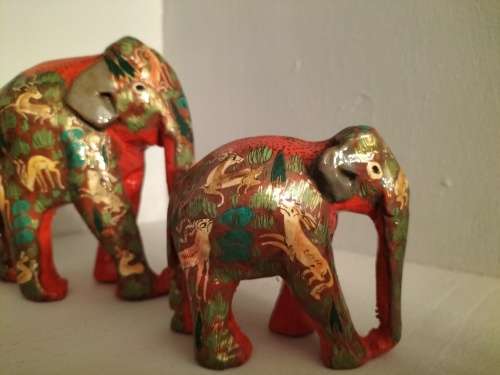 Hand Painted Paper Mache Elephants Set of Three
