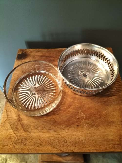 Louis Silver Plate Wine Bottle Coaster with Glass Inset