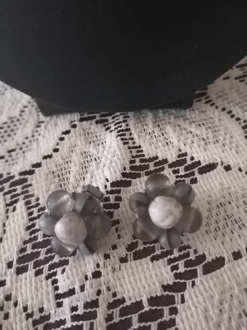 Vintage 3 Strand Grey Necklace with matching Earrings