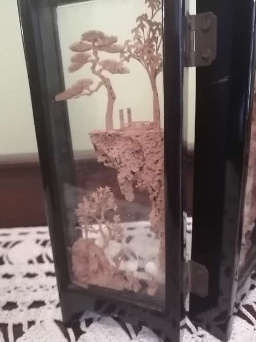 Chinese Hand Carved Cork Table Screen