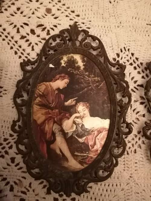 Italian Silk framed Pictures in metal Frames