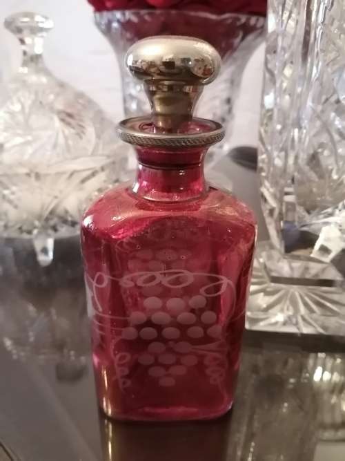 Antique Cranberry Grape Design Scent Bottle