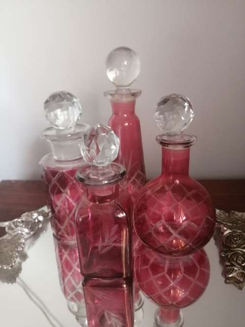 Set of 4 Cranberry Perfume Bottles