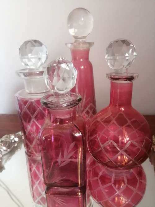 Set of 4 Cranberry Perfume Bottles