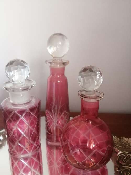Set of 4 Cranberry Perfume Bottles