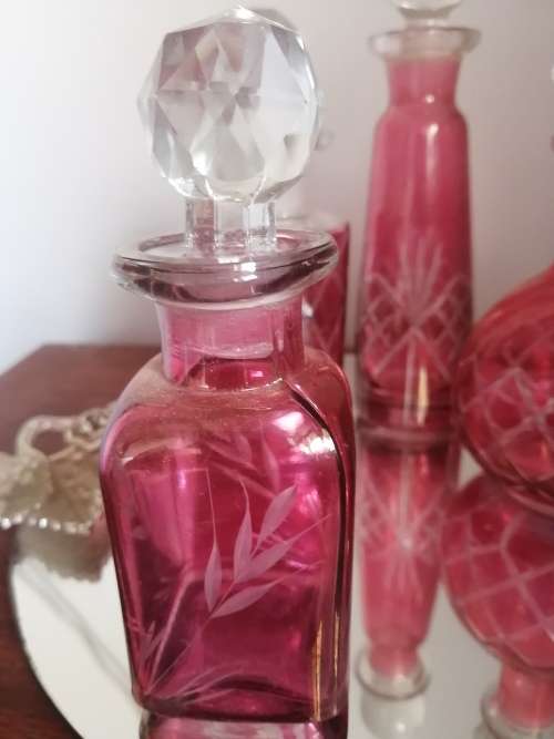 Set of 4 Cranberry Perfume Bottles