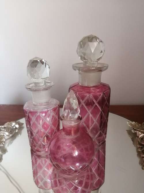 Set of 3 Cranberry Perfume Bottles