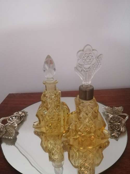 Pair of Bohemian Crystal Amber Perfume Bottles