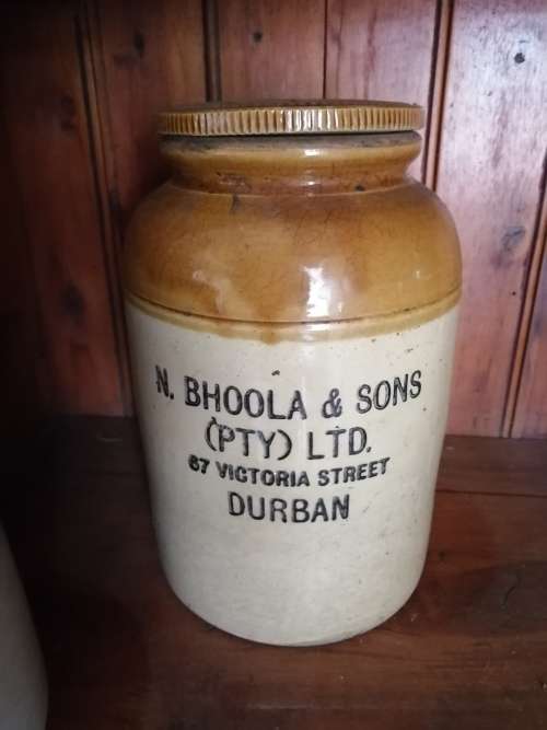 Bhoola and sons Victoria St Durban Vintage Pickling Jar/ Crock Stoneware