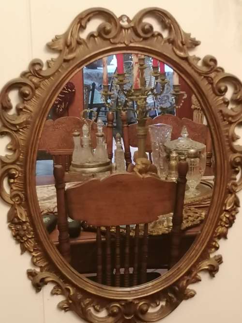 Ornate Gold Tone Oval Mirror