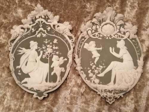 Pair of German Jasperware Plaques