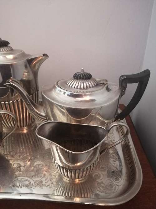 Sheffield Silver plate Tea and Coffee Set on a Gallery Tray