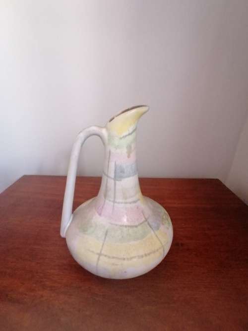 GERMAN POTTERY VASE SIDE HANDLE PASTEL GLAZE