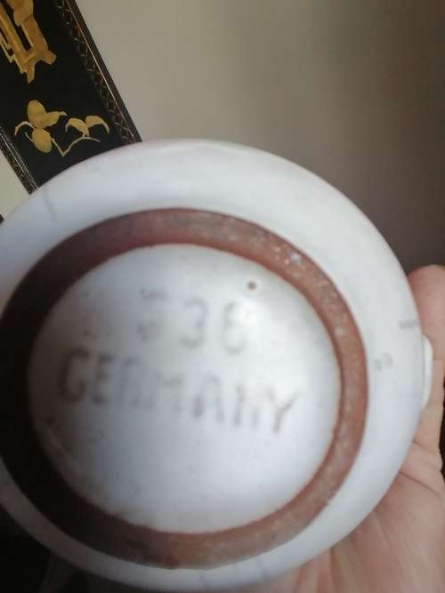 GERMAN POTTERY VASE SIDE HANDLE PASTEL GLAZE