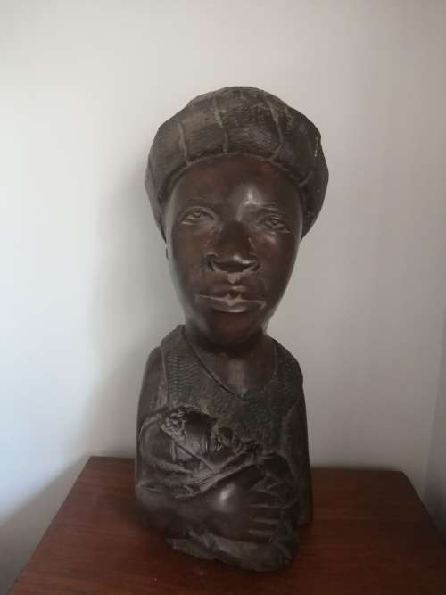African Iron Wood Mother and Child Bust