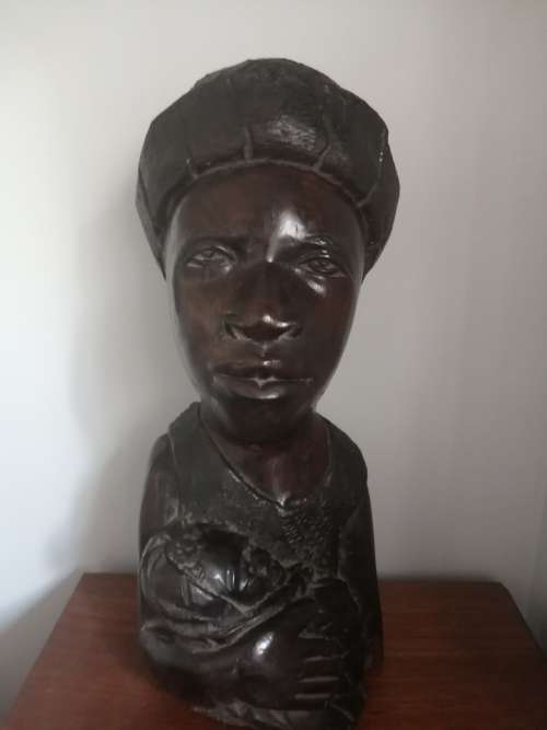 African Iron Wood Mother and Child Bust