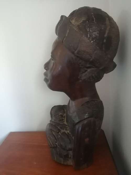 African Iron Wood Mother and Child Bust