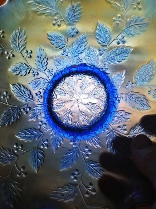 Fenton Carnival Glass Ruffled Bowl with Holly Design