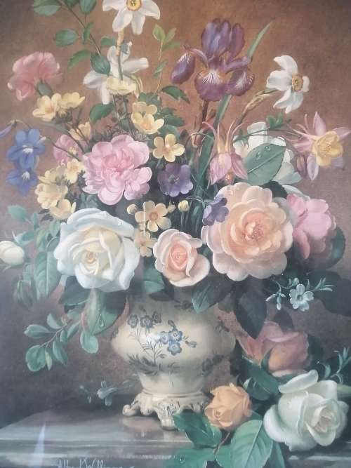 Iris, Narcissi and Roses Framed Print By Albert Williams