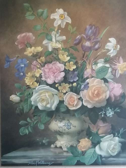 Iris, Narcissi and Roses Framed Print By Albert Williams
