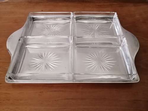 Harrods silver plate Entrée Dish with Cut Glass Inserts