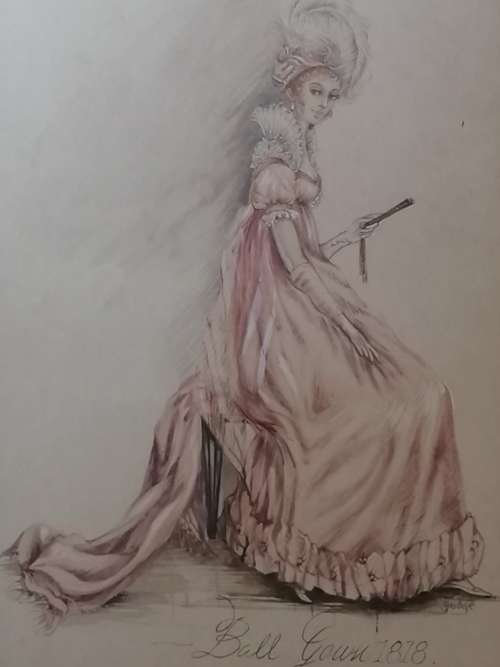 Watercolor of Fashion Picture Framed by S Judge.
