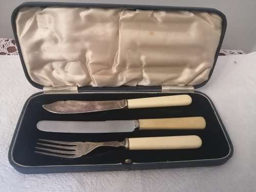 EPNS Bone Handled Knife, Fork & Fish knife