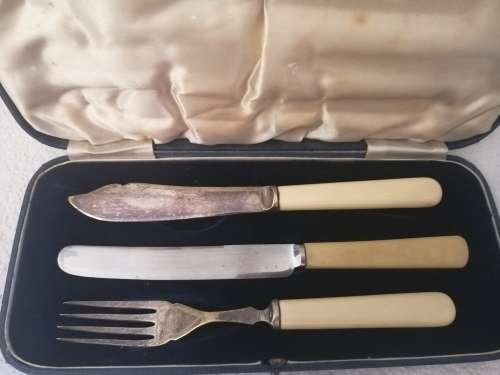 EPNS Bone Handled Knife, Fork & Fish knife
