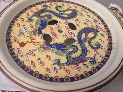 Golden Dragonware Creamer Set with Warming Tray