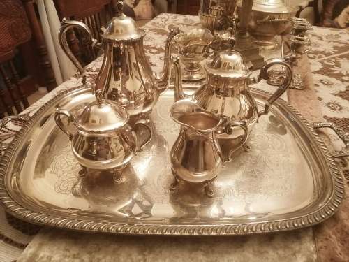 Silver Plated Tea and Coffee Set With Matching Tray