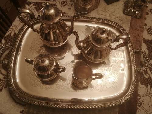 Silver Plated Tea and Coffee Set With Matching Tray