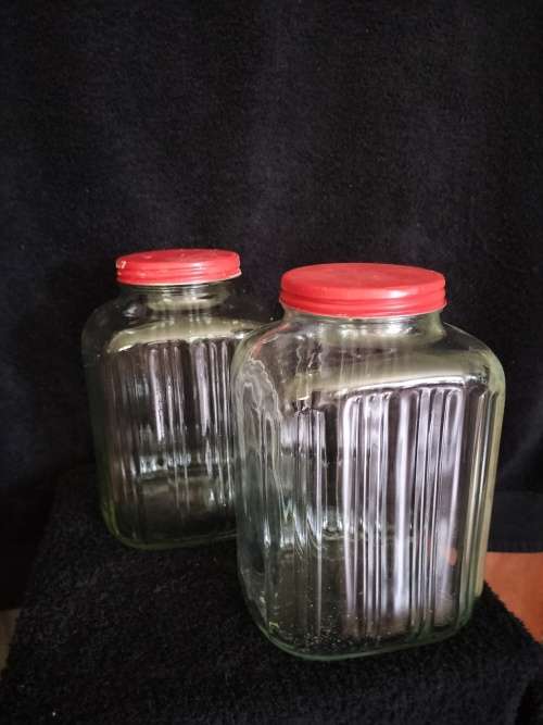 Pair of Vintage Ribbed Glass Storage Jars