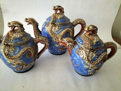 Japanese Kutanu Dragon Ware Tea Set Geisha Girls Lithophanes Moriage 21 pieces