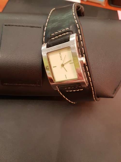 Ladies DKNY black leather strap watch