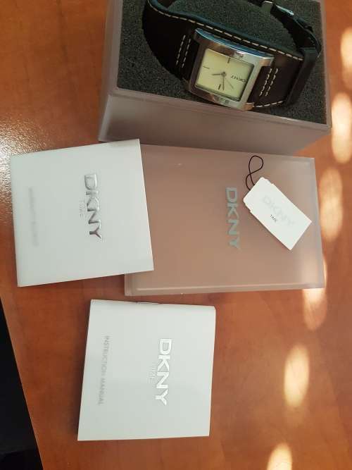 Ladies DKNY black leather strap watch