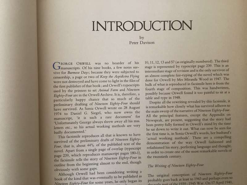 George Orwell. Nineteen Eighty-Four, The Facsimilie of the Extant Manuscript., Peter Davison (ed.)