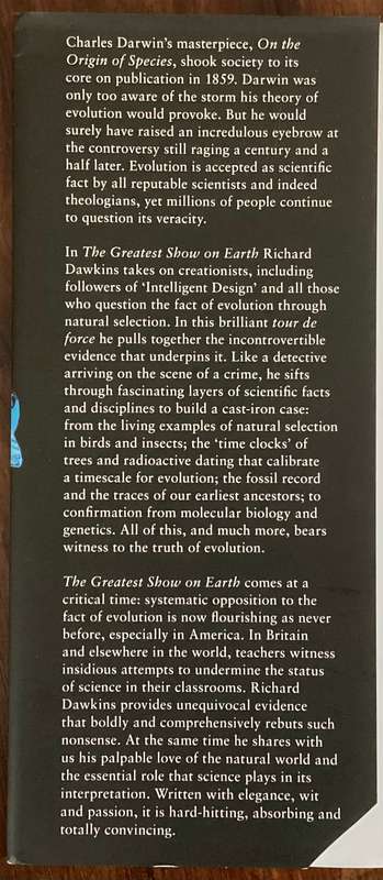 The Greatest Show On Earth. Hardback by Richard Dawkins.