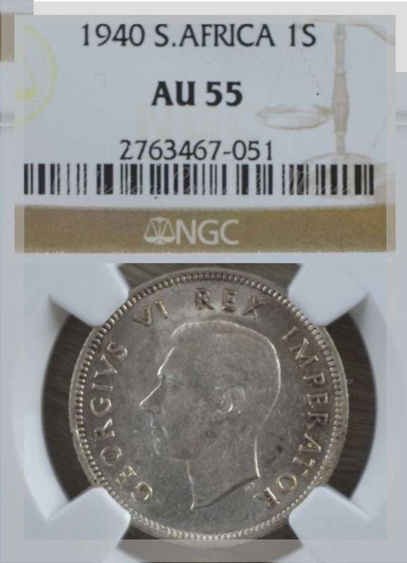 1940 SA Union 1 Shilling Silver NGC Graded AU55 Coin