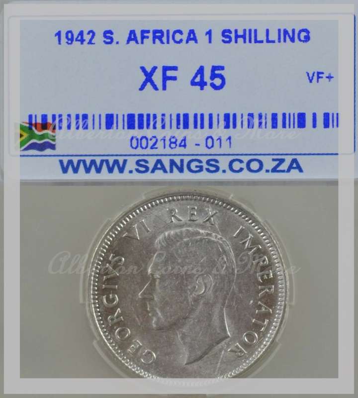 1942 SA Union 1 Shilling Silver Graded XF45 Coin