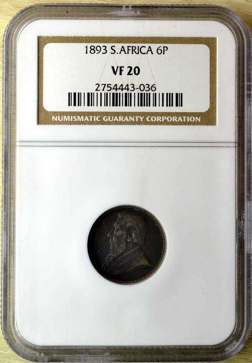 1893  Sixpence  -/-  Graded - Very Fine - VF20  -/-  Zuid Afrikaansche Republiek  -/-  ZAR -/-Scarce