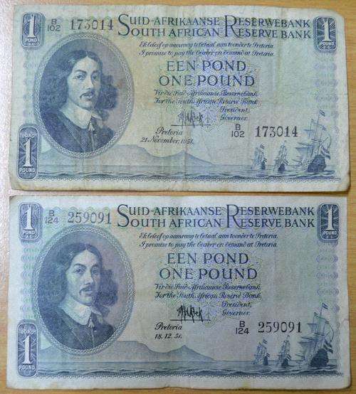 South African Union 1951 -/- 1 Pound Notes -/- Scarce -/- 2 Available