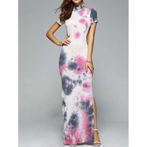 Chic Women's Backless Short Sleeve Tie Dye Skinny Dress